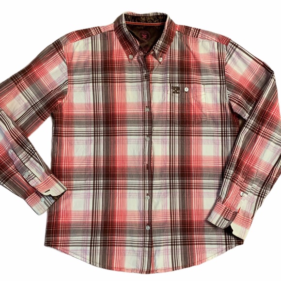 Twenty X Tops - Twenty X Pink Metallic Classic Fit Button Down Plaid Top